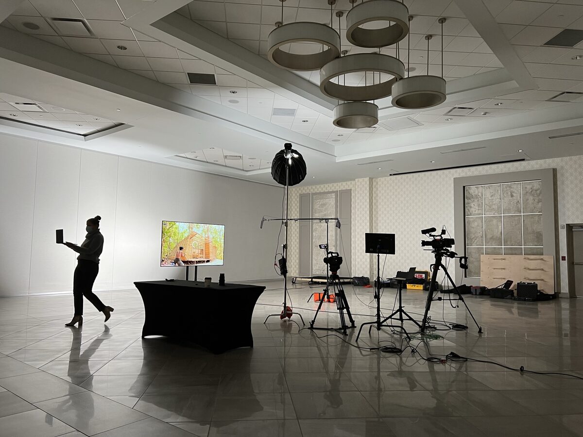 Studio setup with camera and lighting gear