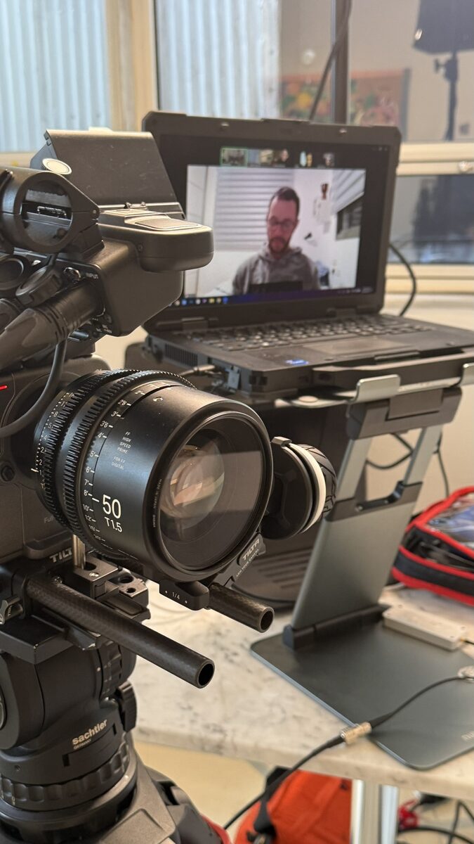 Cinema camera with 50mm lens closeup